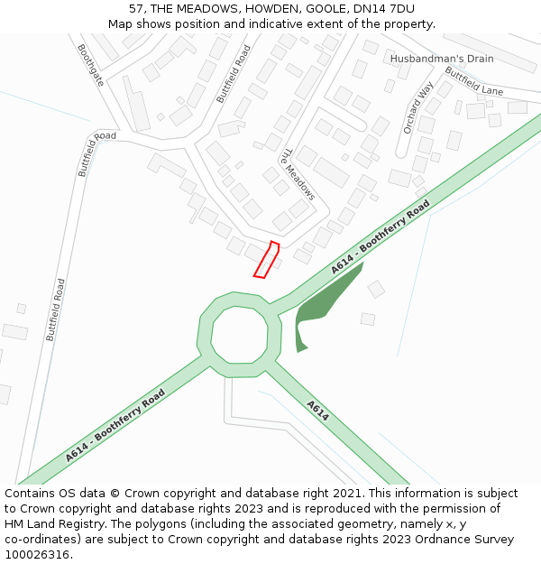 57, THE MEADOWS, HOWDEN, GOOLE, DN14 7DU: Location map and indicative extent of plot