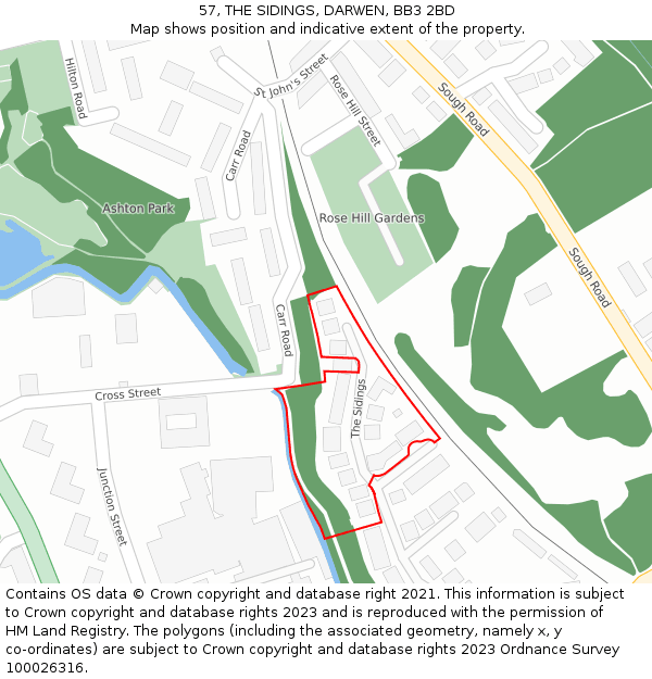 57, THE SIDINGS, DARWEN, BB3 2BD: Location map and indicative extent of plot
