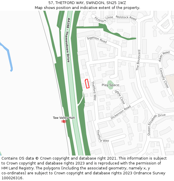 57, THETFORD WAY, SWINDON, SN25 1WZ: Location map and indicative extent of plot