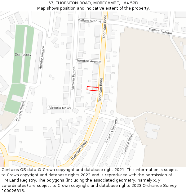 57, THORNTON ROAD, MORECAMBE, LA4 5PD: Location map and indicative extent of plot