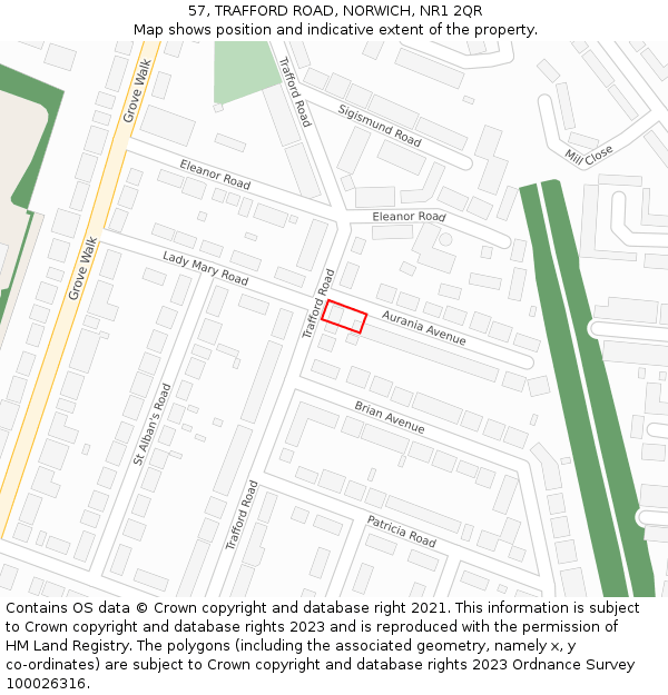 57, TRAFFORD ROAD, NORWICH, NR1 2QR: Location map and indicative extent of plot
