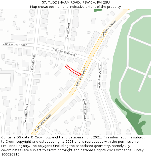 57, TUDDENHAM ROAD, IPSWICH, IP4 2SU: Location map and indicative extent of plot