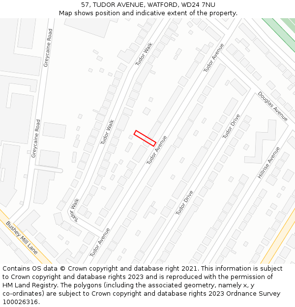 57, TUDOR AVENUE, WATFORD, WD24 7NU: Location map and indicative extent of plot