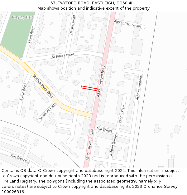 57, TWYFORD ROAD, EASTLEIGH, SO50 4HH: Location map and indicative extent of plot