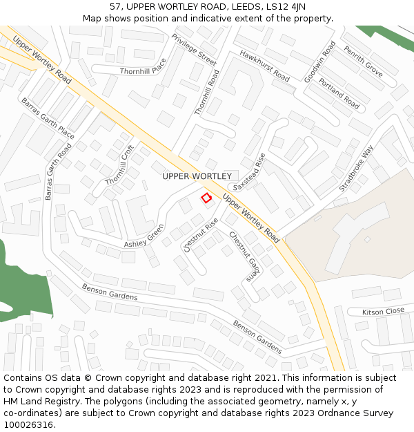 57, UPPER WORTLEY ROAD, LEEDS, LS12 4JN: Location map and indicative extent of plot
