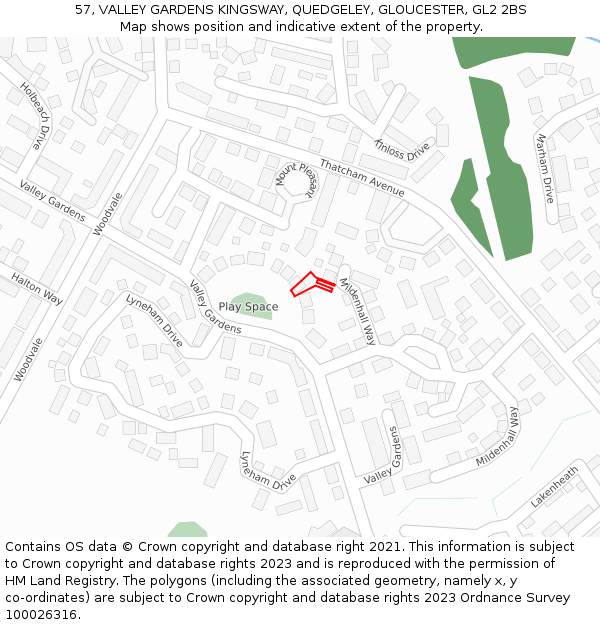 57, VALLEY GARDENS KINGSWAY, QUEDGELEY, GLOUCESTER, GL2 2BS: Location map and indicative extent of plot