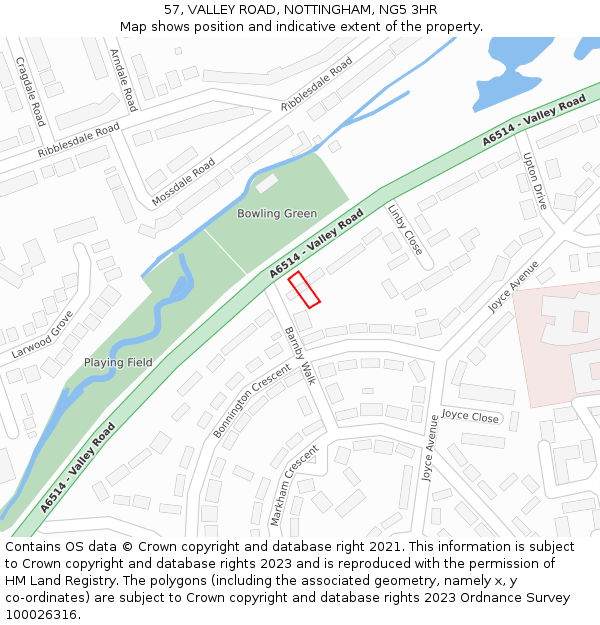 57, VALLEY ROAD, NOTTINGHAM, NG5 3HR: Location map and indicative extent of plot