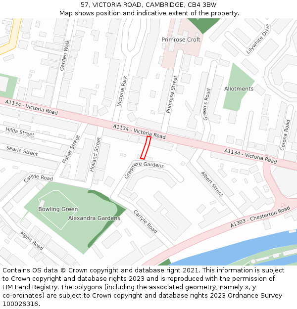 57, VICTORIA ROAD, CAMBRIDGE, CB4 3BW: Location map and indicative extent of plot
