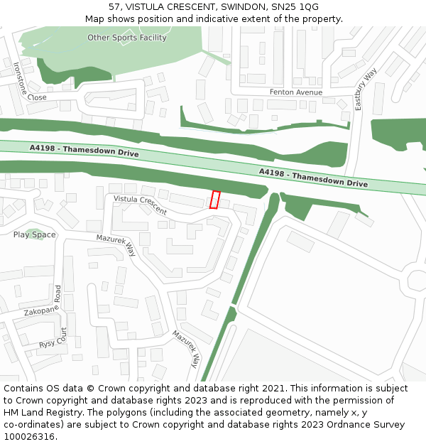 57, VISTULA CRESCENT, SWINDON, SN25 1QG: Location map and indicative extent of plot