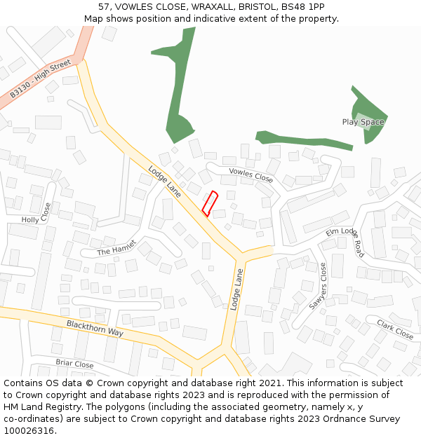 57, VOWLES CLOSE, WRAXALL, BRISTOL, BS48 1PP: Location map and indicative extent of plot