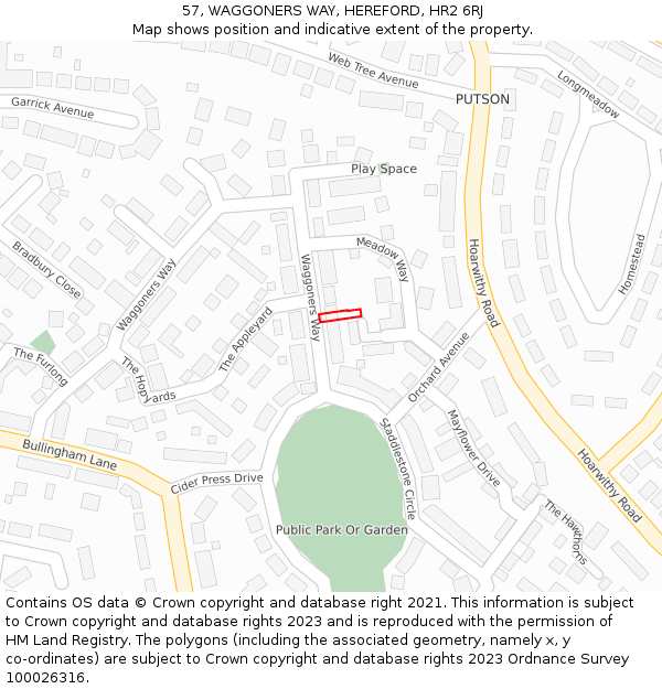 57, WAGGONERS WAY, HEREFORD, HR2 6RJ: Location map and indicative extent of plot