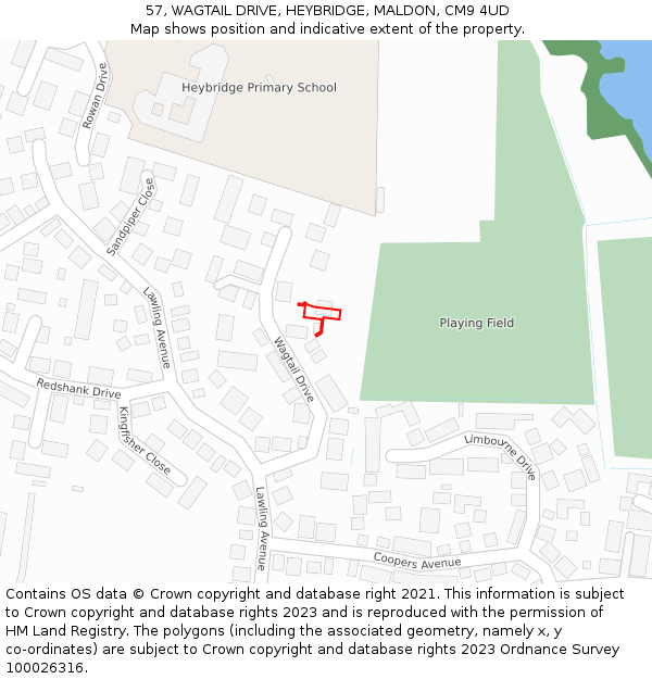 57, WAGTAIL DRIVE, HEYBRIDGE, MALDON, CM9 4UD: Location map and indicative extent of plot