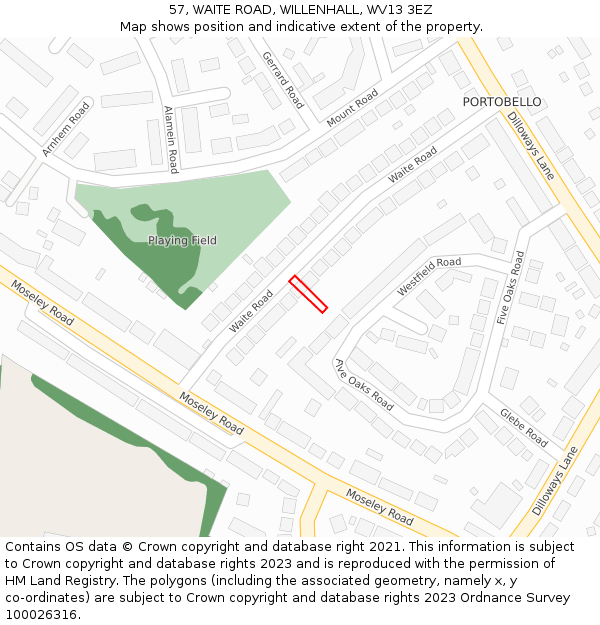 57, WAITE ROAD, WILLENHALL, WV13 3EZ: Location map and indicative extent of plot
