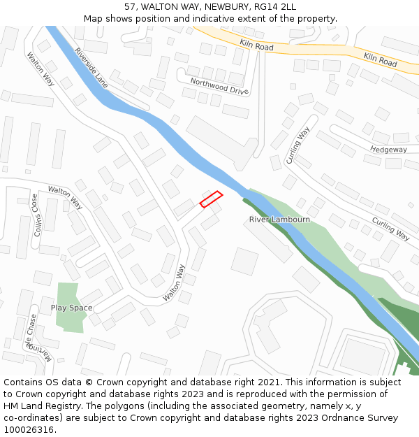 57, WALTON WAY, NEWBURY, RG14 2LL: Location map and indicative extent of plot
