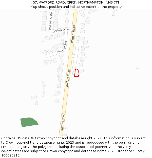 57, WATFORD ROAD, CRICK, NORTHAMPTON, NN6 7TT: Location map and indicative extent of plot