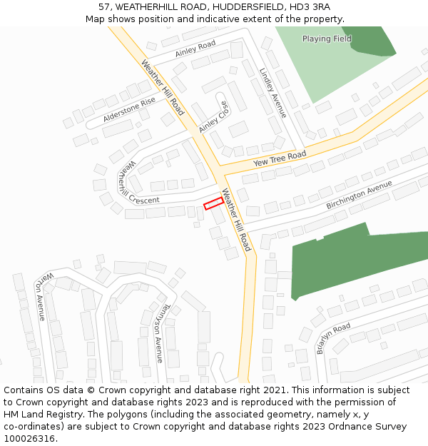 57, WEATHERHILL ROAD, HUDDERSFIELD, HD3 3RA: Location map and indicative extent of plot