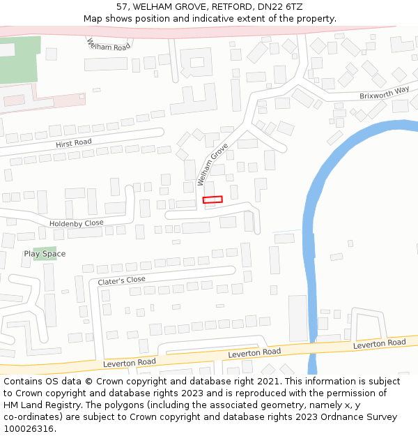 57, WELHAM GROVE, RETFORD, DN22 6TZ: Location map and indicative extent of plot