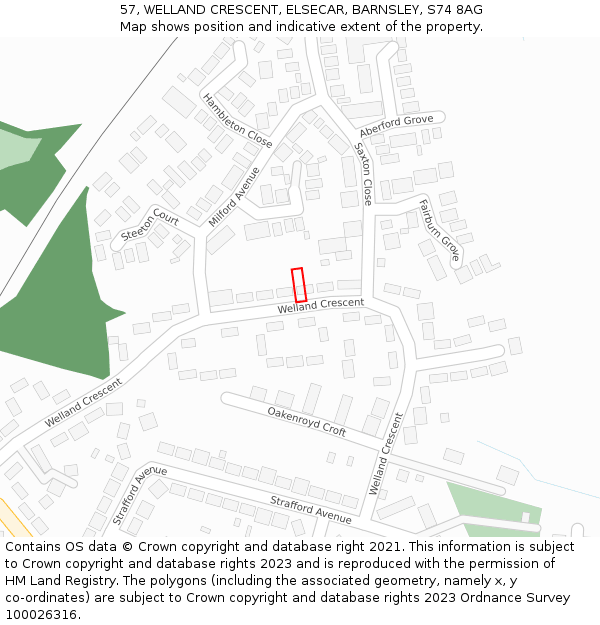 57, WELLAND CRESCENT, ELSECAR, BARNSLEY, S74 8AG: Location map and indicative extent of plot