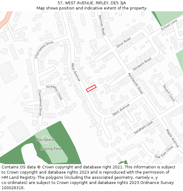 57, WEST AVENUE, RIPLEY, DE5 3JA: Location map and indicative extent of plot