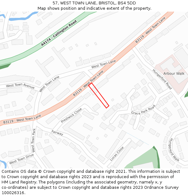57, WEST TOWN LANE, BRISTOL, BS4 5DD: Location map and indicative extent of plot