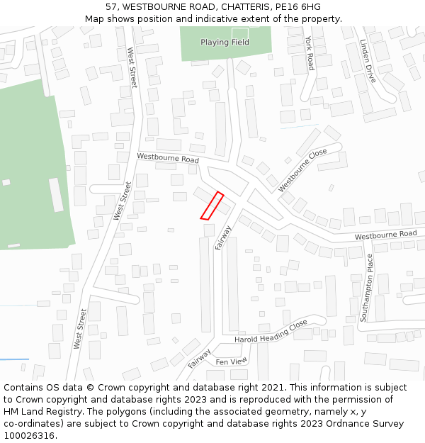 57, WESTBOURNE ROAD, CHATTERIS, PE16 6HG: Location map and indicative extent of plot