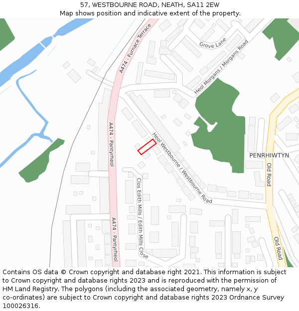 57, WESTBOURNE ROAD, NEATH, SA11 2EW: Location map and indicative extent of plot