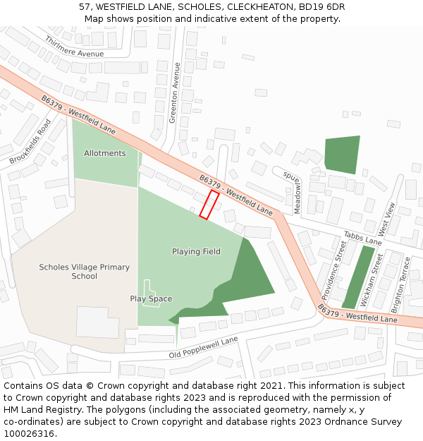 57, WESTFIELD LANE, SCHOLES, CLECKHEATON, BD19 6DR: Location map and indicative extent of plot