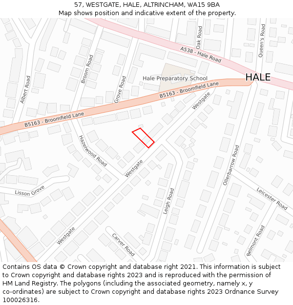 57, WESTGATE, HALE, ALTRINCHAM, WA15 9BA: Location map and indicative extent of plot