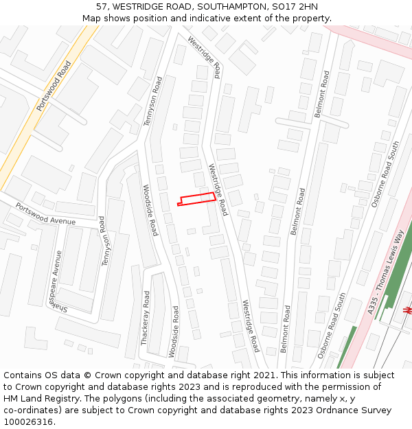 57, WESTRIDGE ROAD, SOUTHAMPTON, SO17 2HN: Location map and indicative extent of plot