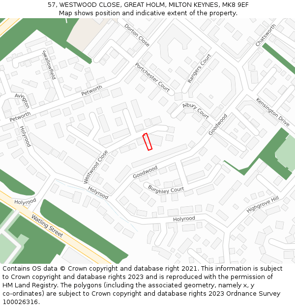 57, WESTWOOD CLOSE, GREAT HOLM, MILTON KEYNES, MK8 9EF: Location map and indicative extent of plot