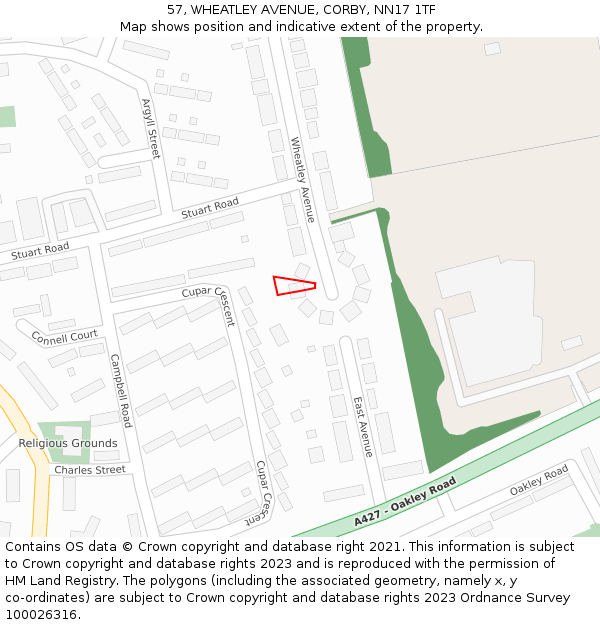 57, WHEATLEY AVENUE, CORBY, NN17 1TF: Location map and indicative extent of plot
