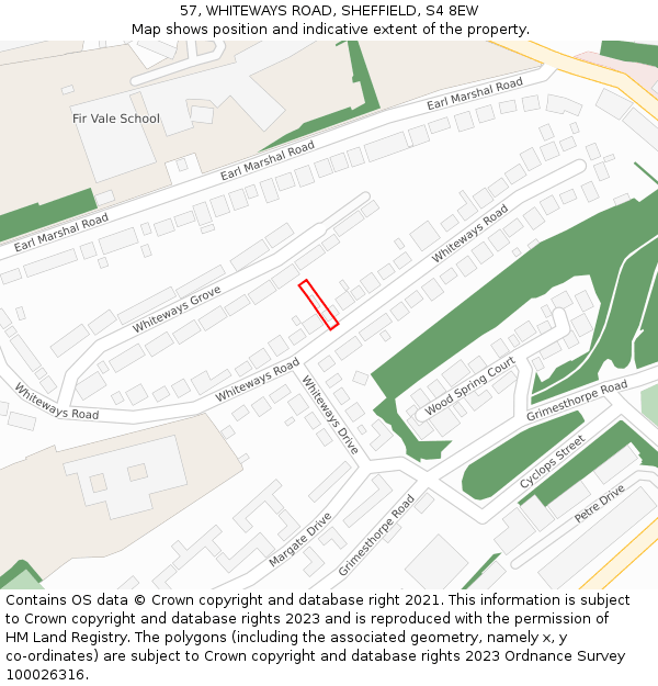 57, WHITEWAYS ROAD, SHEFFIELD, S4 8EW: Location map and indicative extent of plot