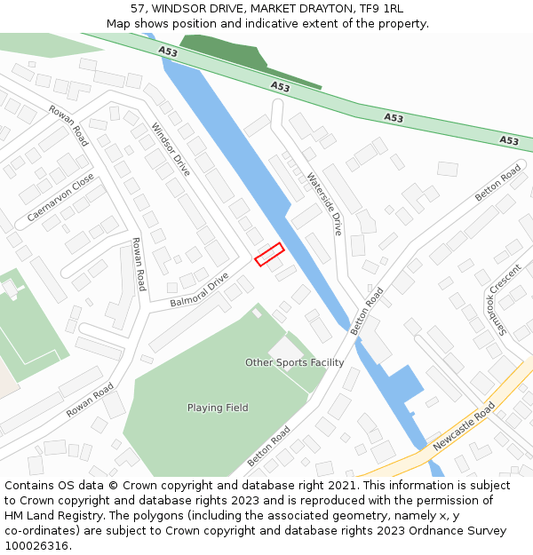 57, WINDSOR DRIVE, MARKET DRAYTON, TF9 1RL: Location map and indicative extent of plot
