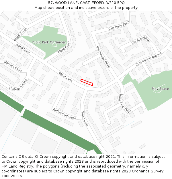 57, WOOD LANE, CASTLEFORD, WF10 5PQ: Location map and indicative extent of plot