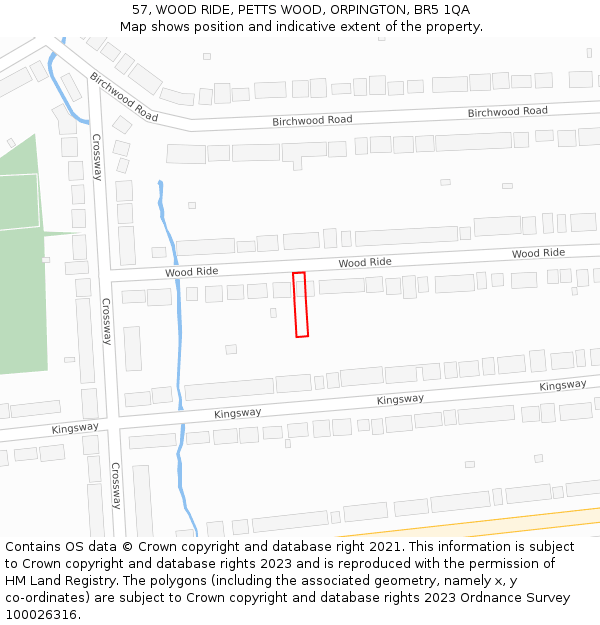 57, WOOD RIDE, PETTS WOOD, ORPINGTON, BR5 1QA: Location map and indicative extent of plot