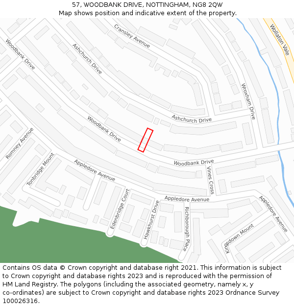 57, WOODBANK DRIVE, NOTTINGHAM, NG8 2QW: Location map and indicative extent of plot