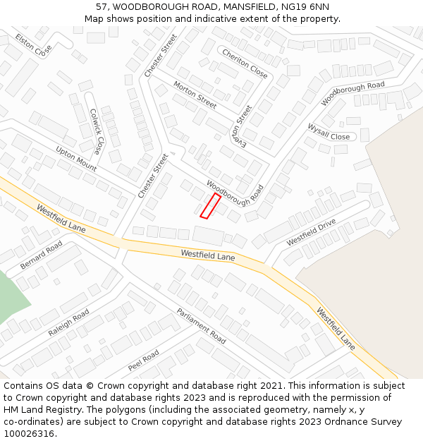 57, WOODBOROUGH ROAD, MANSFIELD, NG19 6NN: Location map and indicative extent of plot