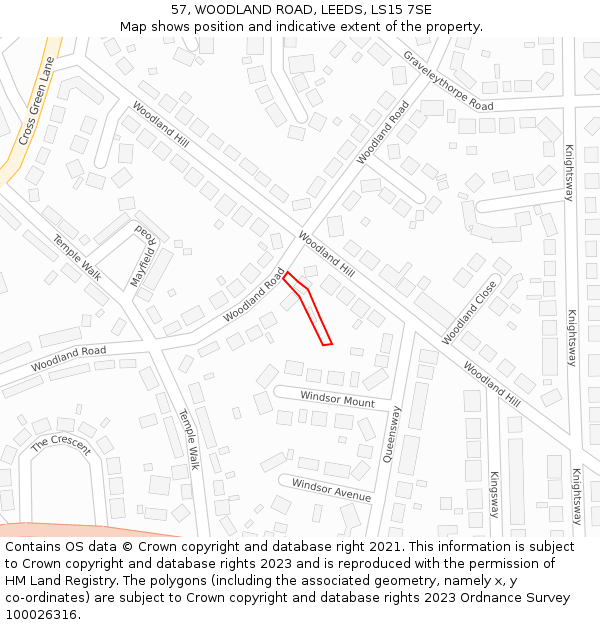57, WOODLAND ROAD, LEEDS, LS15 7SE: Location map and indicative extent of plot