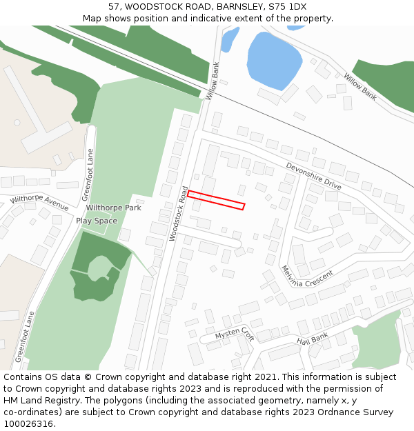 57, WOODSTOCK ROAD, BARNSLEY, S75 1DX: Location map and indicative extent of plot