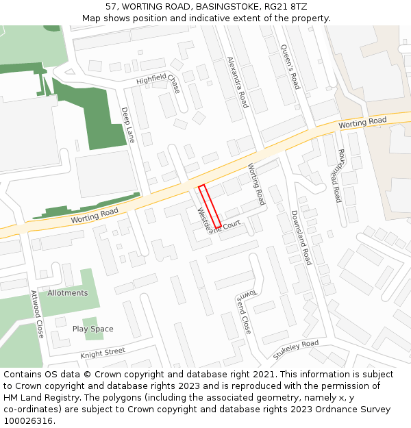 57, WORTING ROAD, BASINGSTOKE, RG21 8TZ: Location map and indicative extent of plot