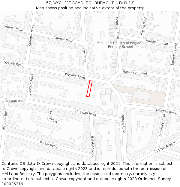 57, WYCLIFFE ROAD, BOURNEMOUTH, BH9 1JS: Location map and indicative extent of plot