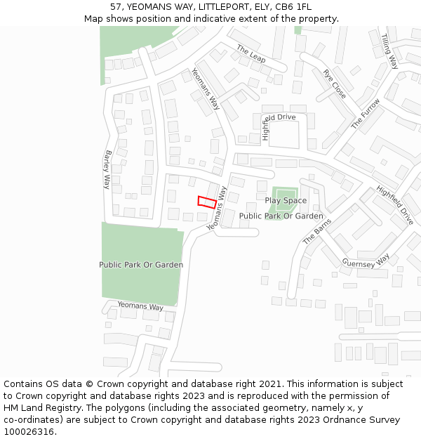 57, YEOMANS WAY, LITTLEPORT, ELY, CB6 1FL: Location map and indicative extent of plot