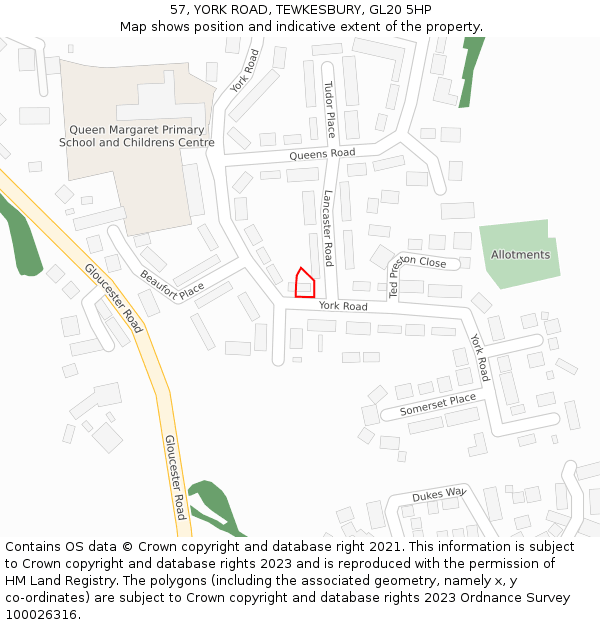 57, YORK ROAD, TEWKESBURY, GL20 5HP: Location map and indicative extent of plot