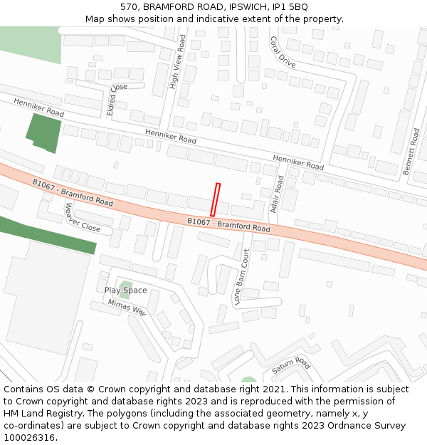 570, BRAMFORD ROAD, IPSWICH, IP1 5BQ: Location map and indicative extent of plot