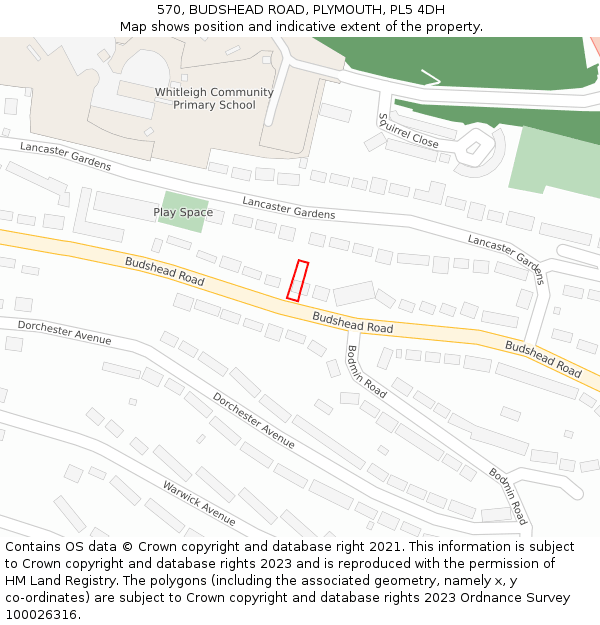 570, BUDSHEAD ROAD, PLYMOUTH, PL5 4DH: Location map and indicative extent of plot