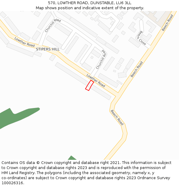 570, LOWTHER ROAD, DUNSTABLE, LU6 3LL: Location map and indicative extent of plot