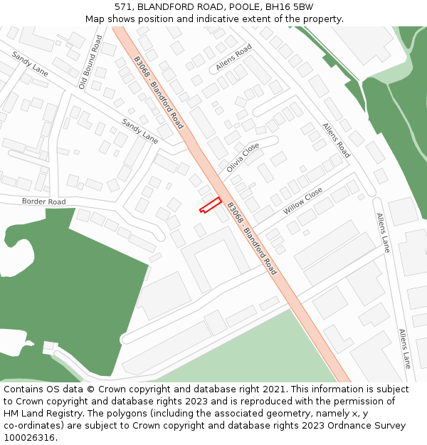 571, BLANDFORD ROAD, POOLE, BH16 5BW: Location map and indicative extent of plot