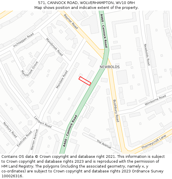 571, CANNOCK ROAD, WOLVERHAMPTON, WV10 0RH: Location map and indicative extent of plot
