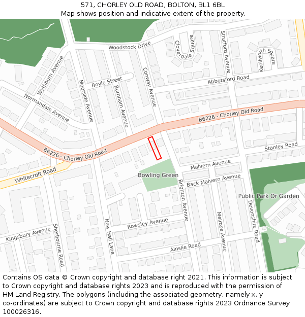 571, CHORLEY OLD ROAD, BOLTON, BL1 6BL: Location map and indicative extent of plot