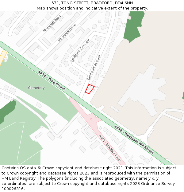 571, TONG STREET, BRADFORD, BD4 6NN: Location map and indicative extent of plot